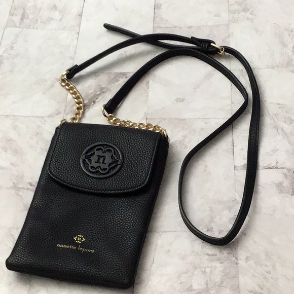 Nanette Lepore Black Pebble Faux Leather phone wallet crossbody bag - Picture 4 of 10